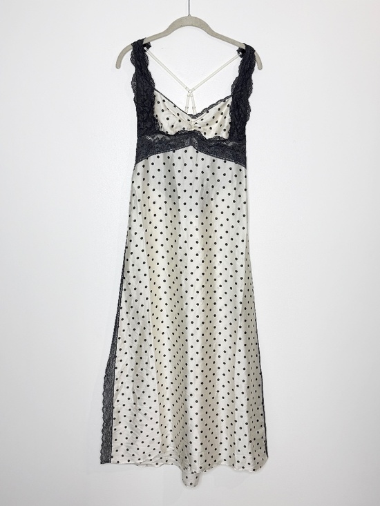 Free People Other - timately Free People Satin Polka Dot Lace Maxi Slip Dress Ivory Black Coquette